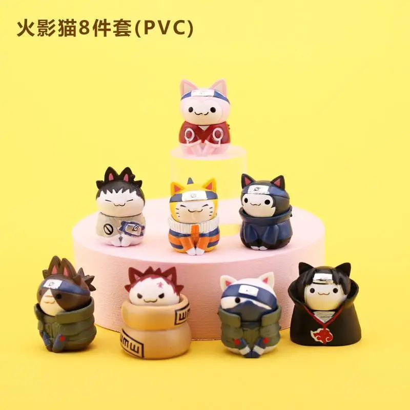 New Anime Naruto Doll Cute Handmade Cake Decoration Naruto Cat Model Hand Birthday Gift 8Pcs