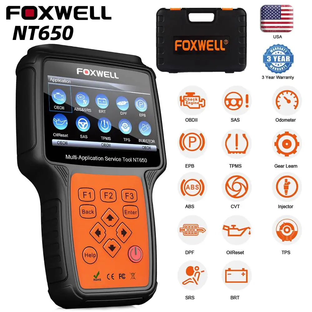 Foxwell Nt650 Elite Obd2 Automotive Scanner Tool Abs Srs Code Reader Sas Brt Epb Oil 26 Reset Professional Obd2 Car Diagnostic