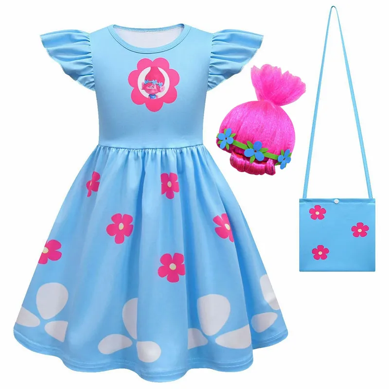 Abiti Per Ragazze Trolls Poppy Costumi Cosplay Dress For Girls Streetwear Halloween Easter Clothes Kids Trolls 3 Fancy Girl Dress