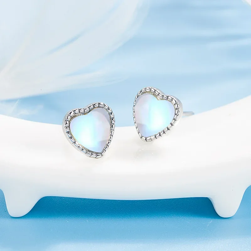 100% 925 Sterling Silver Moonstone Jewelry Stud Earring Femmine Aros Mujer Oreja Orecchini Gemstone Moonstone Bizuteria Donna