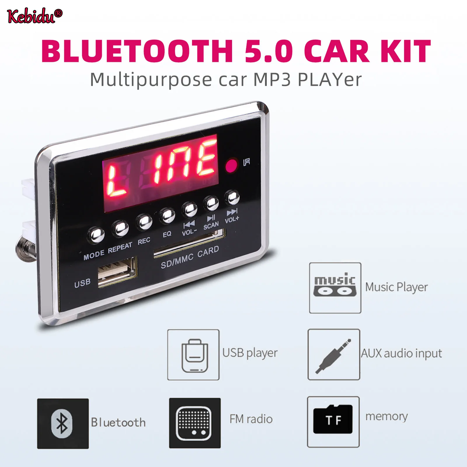 Dc 12V Bluetooth Senza Fili 5.0 Mp3 Scheda Decoder Led Lossless Audio Lettore Mp3 Supporto Usb/Sd/Line In/Fm/Bluetooth/Registrazione