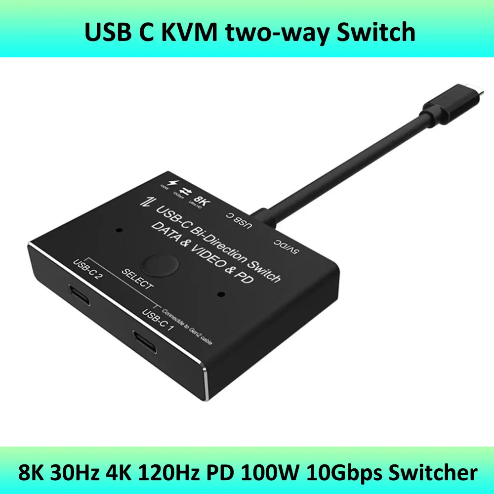 Usb C Switch Kvm Bidirezionale 1X 2/2X1 Usb 3.1 Splitter Data Video Switcher 8K @ 30Hz Pd 100W Per Pc Monitor Cellulare Multi-Sorgente