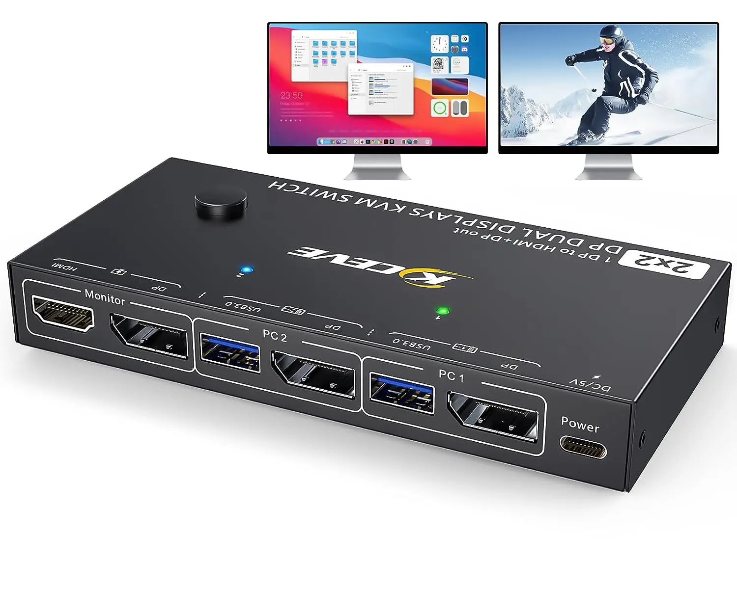 Kceve Mst Displayport Switch Kvm 2 Monitor 2 Computer 4K @ 144Hz(1 Dp In,Dp + Hdmi Out), Switch Kvm Dual Monitor Displayport 1.4