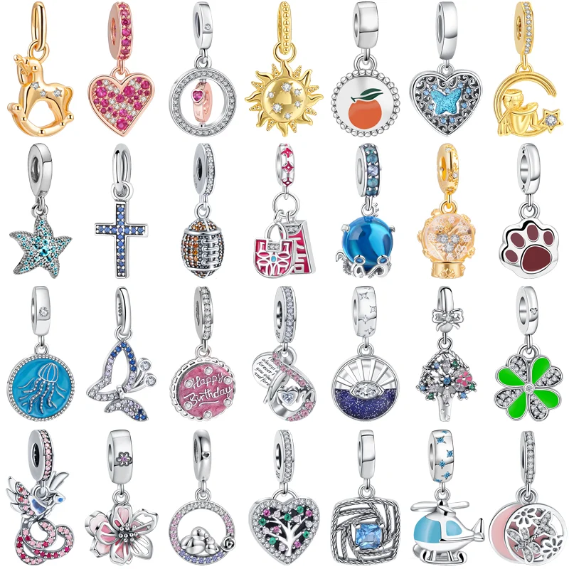 New S925 Sterling Silver Starfish Rugby Unicorn Meduse Aircraft Charms Beads Fit Original Pandora Bracciale Donna Gioielli Regalo