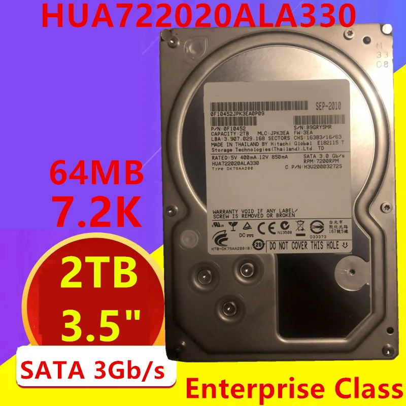 Quasi Nuovo Hdd Originale Per Hitachi 2Tb 3.5 "Sata 64Mb 7200Rpm Per Hdd Interno Per Hdd Di Classe Enterprise Per Hua722020Ala330