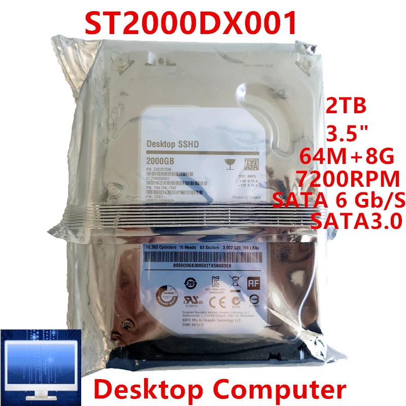 Nuovo Sshd Originale Per Marchio Seagate 2Tb 3.5 "Sata 6 Gb/S 64Mb 8G 7200Rpm Per Sshd Interno Per Desktop Sshd Per St2000Dx001