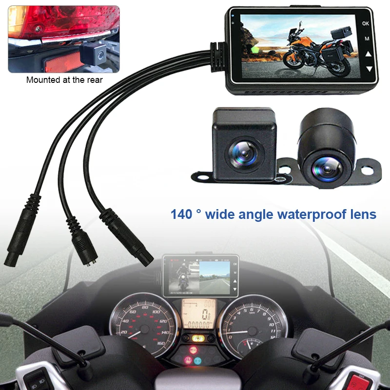 3 "Lcd 140 ° Hd Dash Cam Dual Action Camera Videoregistratore Per Auto Moto Bike Anteriore Posteriore Moto Driving Recorder Cycle Video