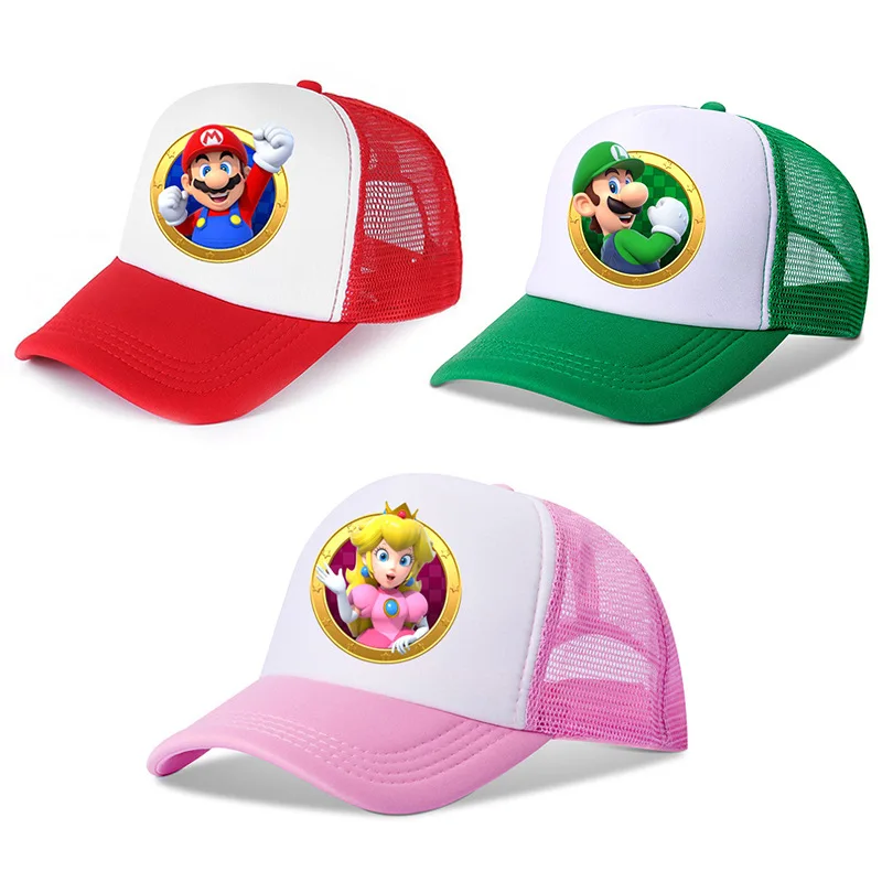 Commercio All'Ingrosso Super Mario Bros Mesh Hat Princess Peach Personality Bambini Cartoon Sunshade Traspirante Cute Hat Kid Gift
