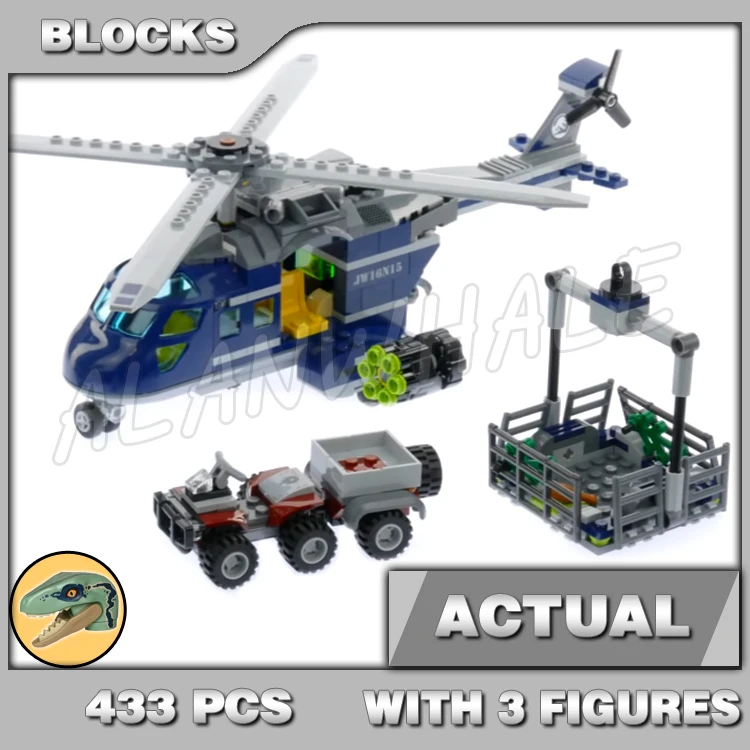 433Pcs Jurassic World Blue Helicopter Purse Bike Velociraptor Model Building Blocks Dinosaur Toy Gifts Compatibile Con 10925