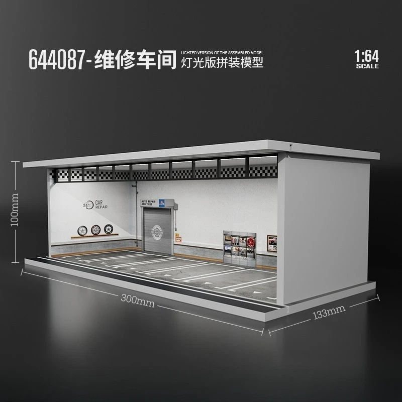 Timemmicro + Moreart Design Originale 1:64 Officina Di Riparazione Tema Garage Lighting Version Assembly Scene Model