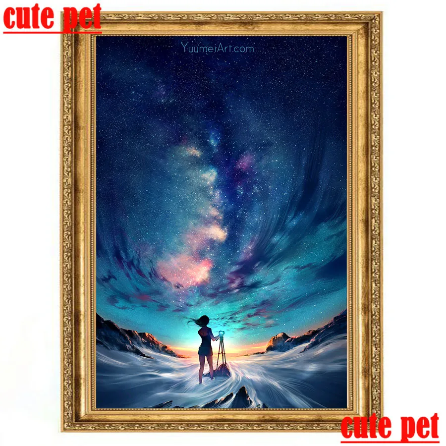 Wallpaper Girl Under The Stars No Frame Home Wall Decor Punti Croce Trapano Completo Diamond Paintings Art Diamond Ricamo
