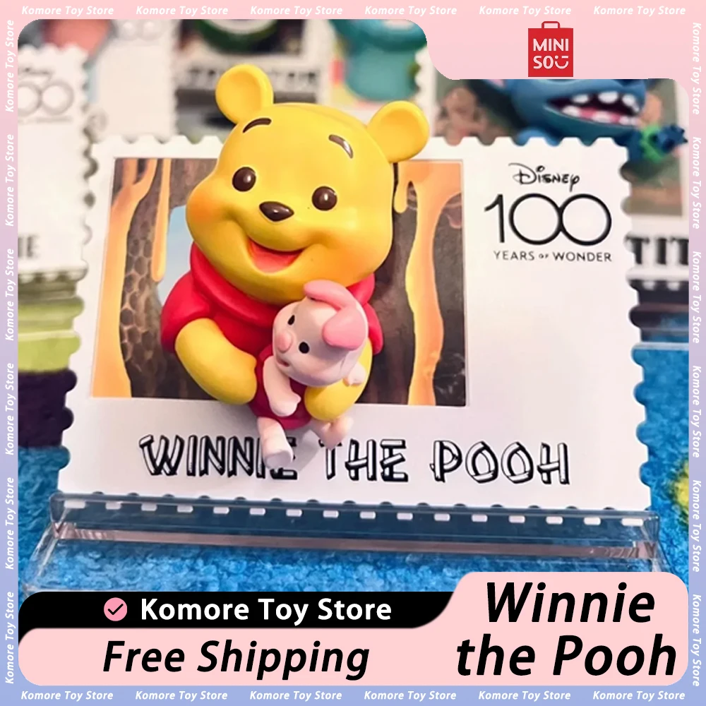 Originale Miniso Blind Box Disney 100Th Anniversary Retro Stamp Topolino The Pooh Stitch Frigorifero Adesivi Statua Regali