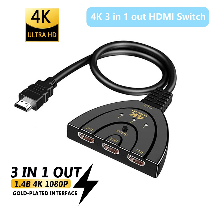 4K 3X1 Hdmi Cable Splitter Hd 1080P Video Switcher Adapter 3 Input 1 Porta Di Uscita Hub Hdmi Per Xbox Ps4 Dvd Hdtv Pc Laptop Tv