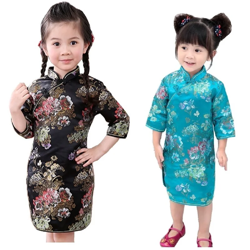 Peony Baby Girls Dress 2018 Abiti Qipao Cinesi Per Ragazze Maglioni Costumi Da Festa Bambini Floreali Chipao Cheongsam Jumper 2-16Y