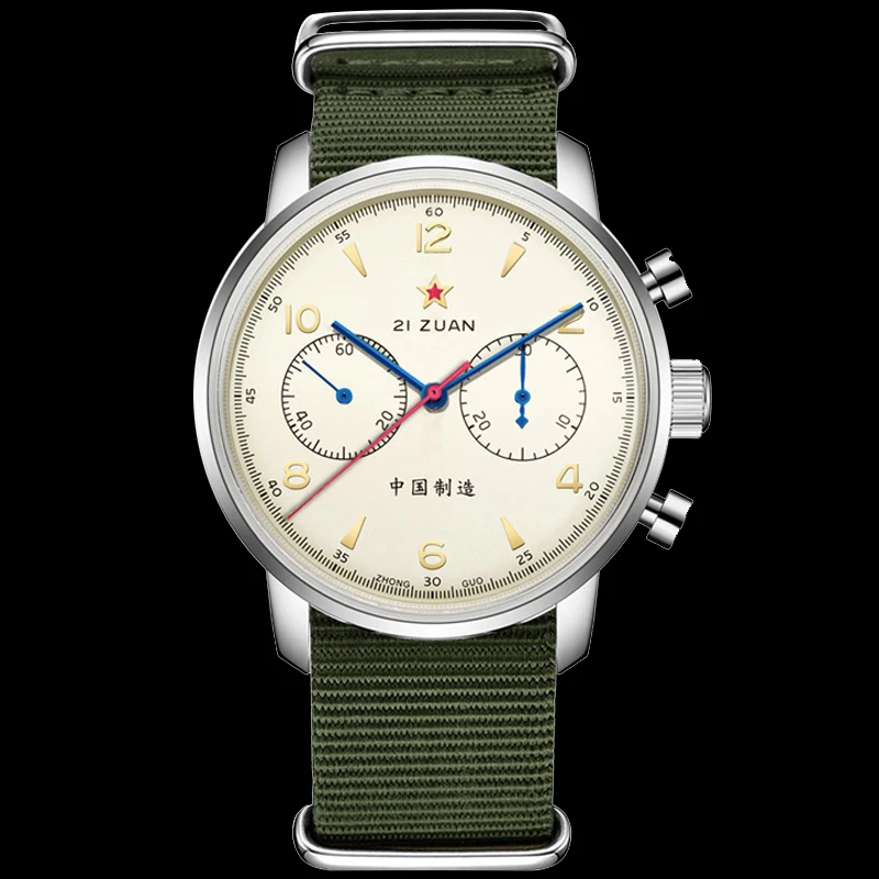 42Mm Classic Retro 1963 Cronografo Air Force Orologio Meccanico 21 Zuan Pilot Seagull St19 Movimento Orologio Da Polso Zaffiro A Collo D'Oca