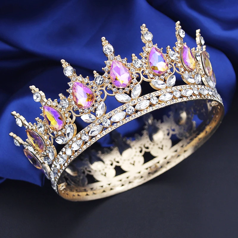 Royal Queen King Crown Strass Rainbow Ab Crystal Water Drop Diademi E Corone Diadem Women Birthday Cosplay Party Jewelry