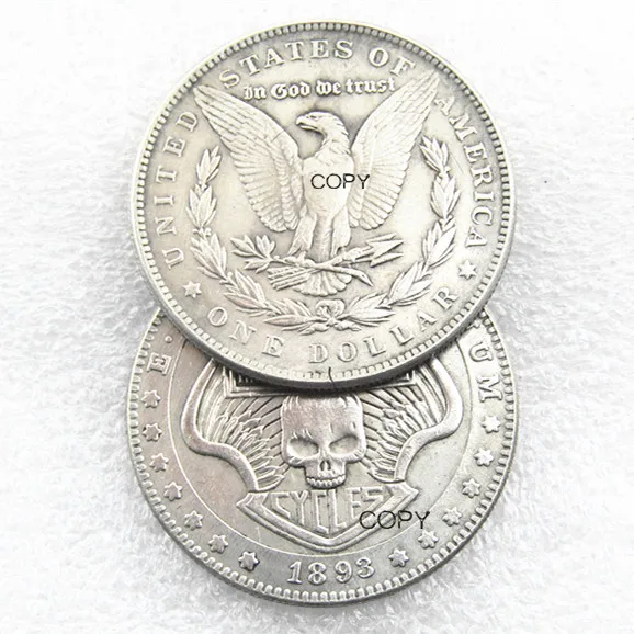 Us Hobo Morgan Dollar Skull Zombie Scheletro Placcato Argento Copia Monete
