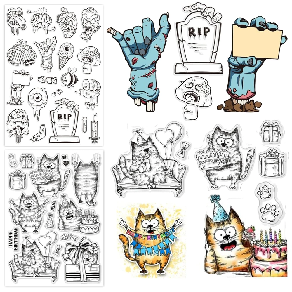 Halloween Cartoon Zombie Mushroom Tongue Clear Stamp Terror Elements Silicone Clear Stamp Seals Per Diari Di Scrapbooking Fai Da Te