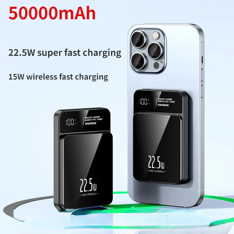 2024 New Power Bank 50000 Mah Wireless Magnetic Power Bank Magsafe Ricarica Super Veloce Adatta Per Iphone Xiaomi Samsung Huawei
