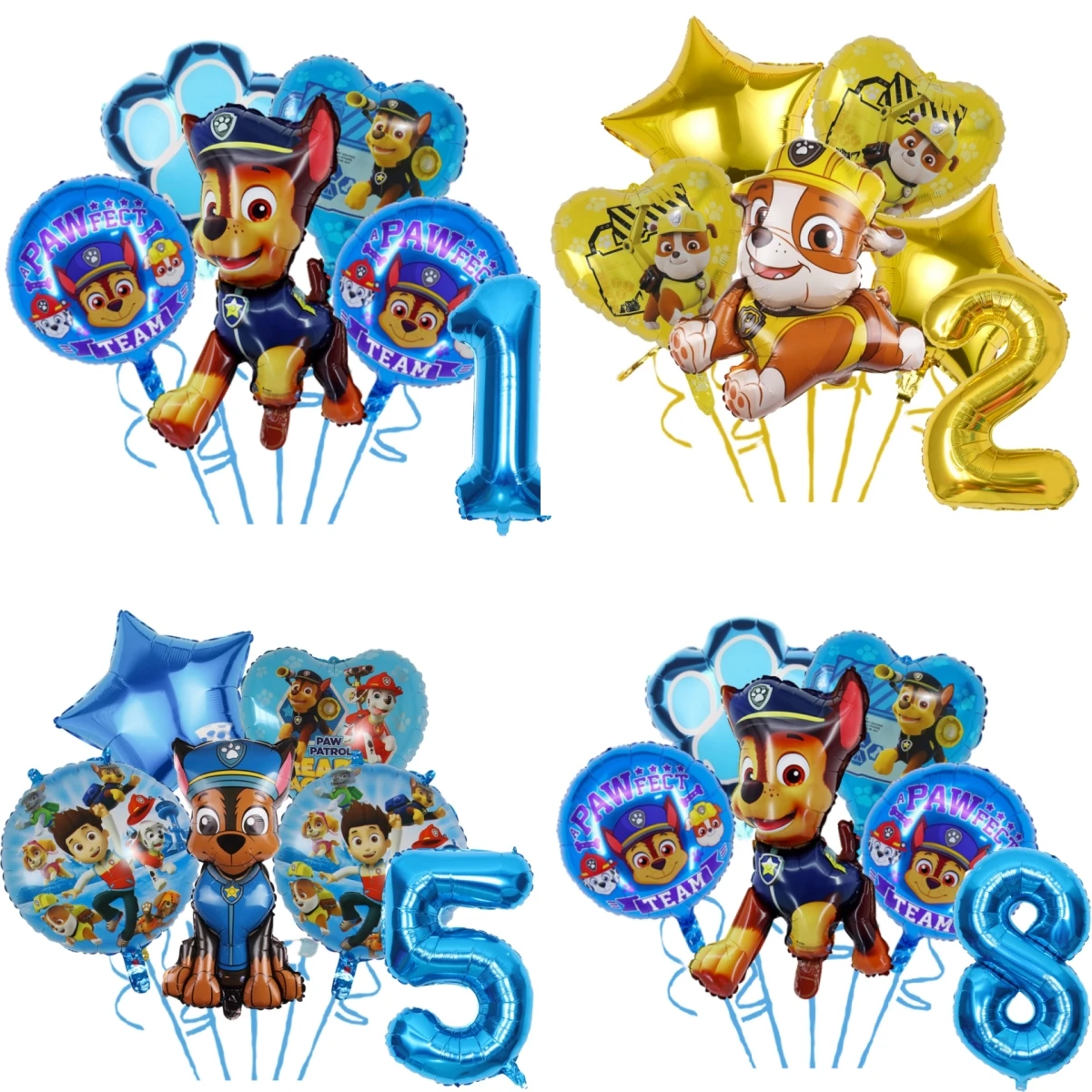 6Pcs Paw Patrol Foil Balloons Happy Birthday Party Decoration Number Globlos Ryder Dog Dog Latex Balloon Boys Forniture Per Feste Fai Da Te