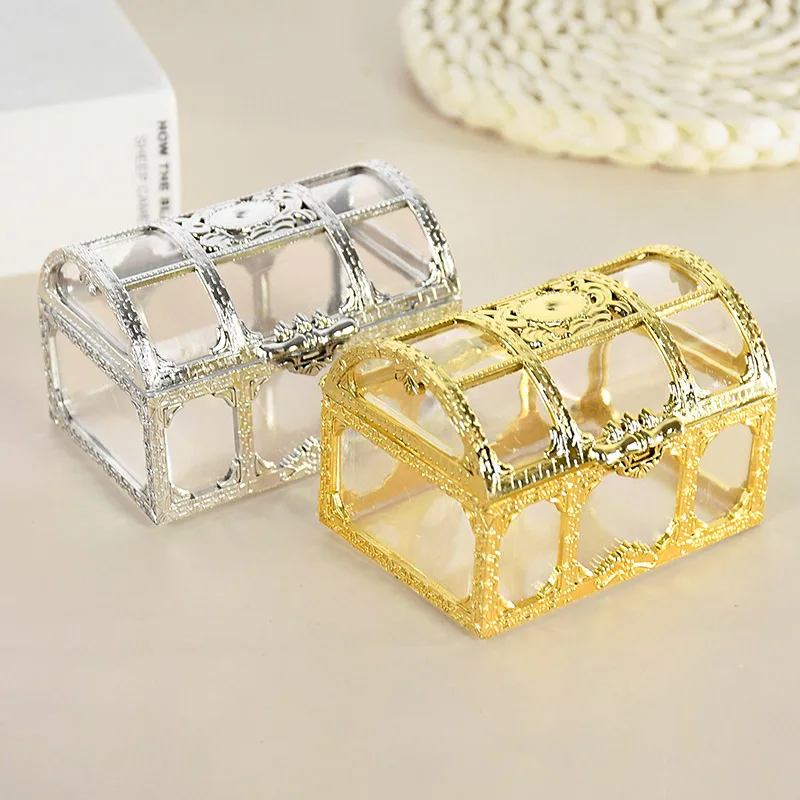 10Pcs Vintage Trasparente Pirate Treasure Box Organizer Orecchini Crystal Gem Jewelry Gingillo Storage Organizer Orecchini Ear Box