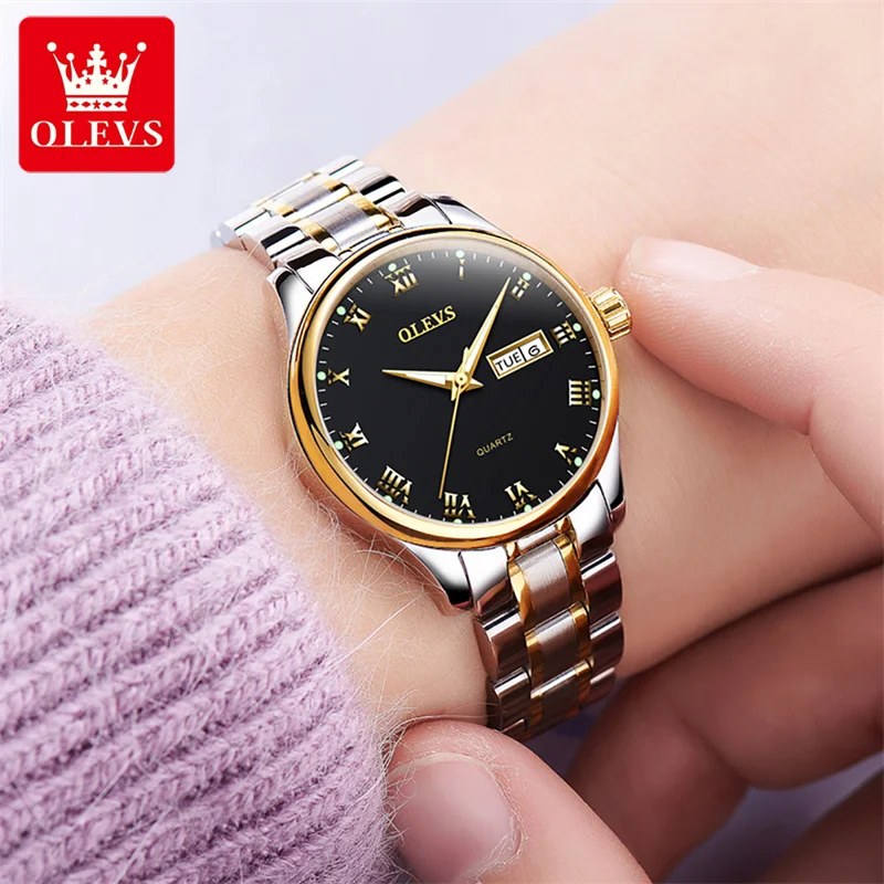 Olevs Fashion Womens Watches Top Brand Luxury Stainless Steel Waterproof Week Calendar Orologio Al Quarzo Per Donna Relogio Feminino