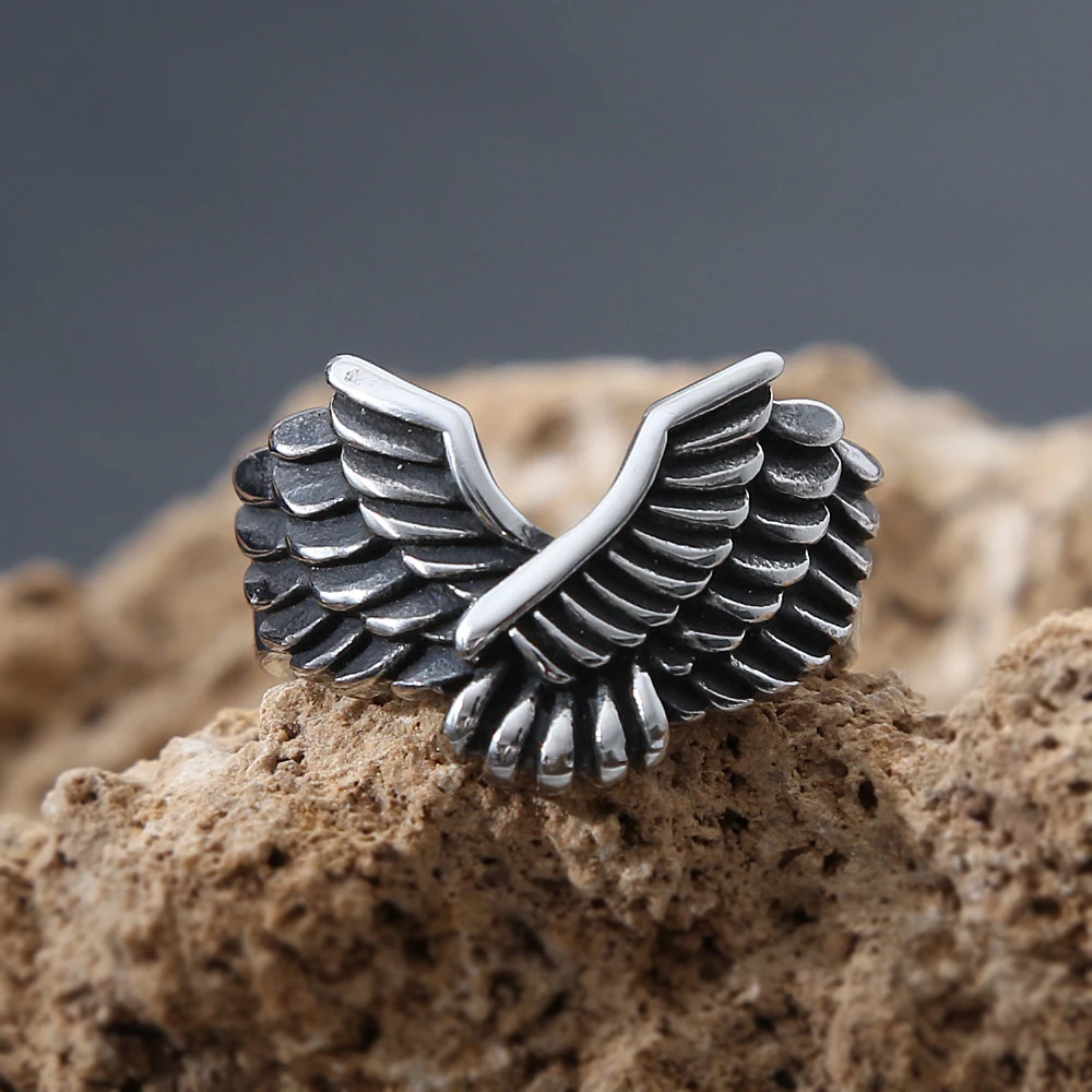 Retro St Michael Archangel Ring Punk Hip Hop In Acciaio Inossidabile Angel Wing Ring Mens Fashion Jewelry Ring Gift Spedizione Gratuita