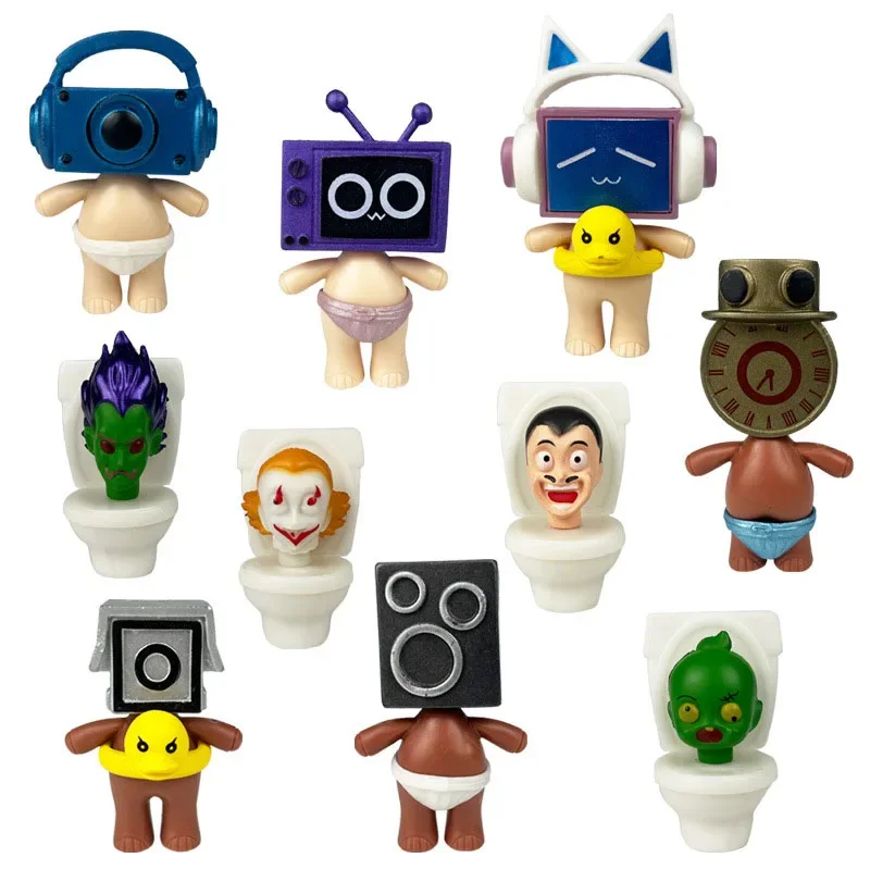Cartoon 10Pcs Skibidi Toilet Action Figure Q Toilet Monitor Man Tv Man Baby Game Figure Halloween Regali Di Natale Giocattoli Per Bambini