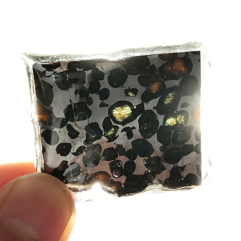 Olive Meteorite 15.8G Tian Iron Meteorite Sliced Natural Meteorite Material Specimen Size 45.5*37.6Mm