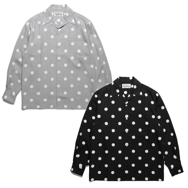 New Black Grey Wacko Maria Spot Printing Hawaii Camicie A Maniche Lunghe Uomo Donna T-Shirt Casual Di Buona Qualità