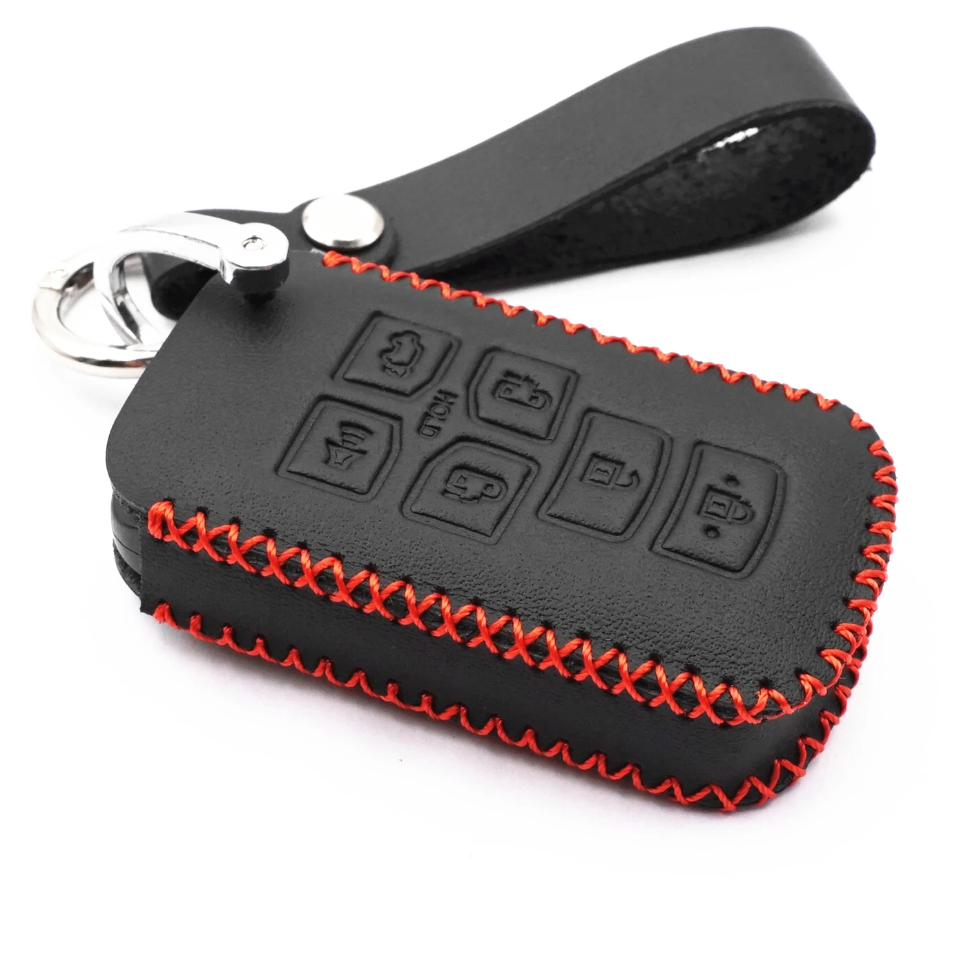 Wfmj Pelle Nera Per Toyota Sienna 2011- 2020 Hyq14Adr 6 Pulsanti Smart Remote Key Case Cover Fob Chain (Punto Rosso)
