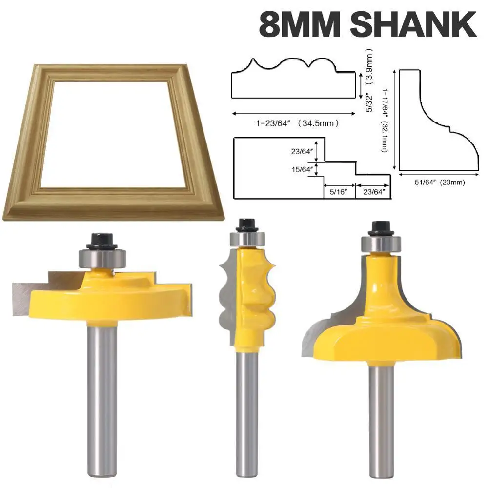 1Pc 8Mm Shank Picture Frame / Molding Router Bit-Fresa Per Legno Di Grandi Dimensioni Per Utensili Elettrici Da Taglio Per La Lavorazione Del Legno