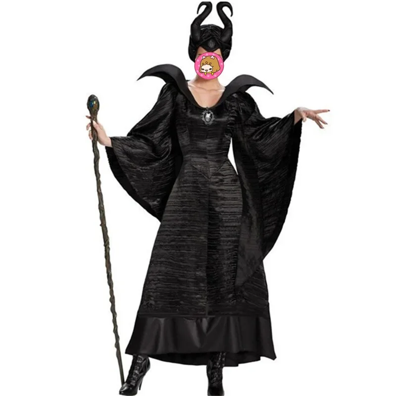Halloween Cosplay Witch Adult Black Gown Fancy Dress Devil Costume