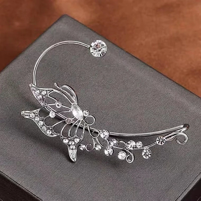1Pc New Zircone Butterfly Elf Orecchini Butterfly Wrap Around Ear Ear Earring Fairy No Piercing Ear Cuff Jewelry Gift