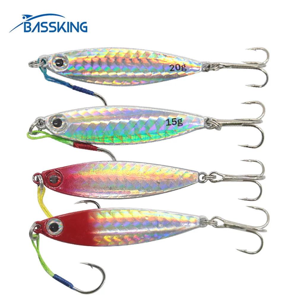 Bassking 7.6Cm/15G 8Cm/20G Metal Jig Lure Lead Metal Spoon Con Ganci Singoli Jigging Tackle Esche Da Pesca Wobbler