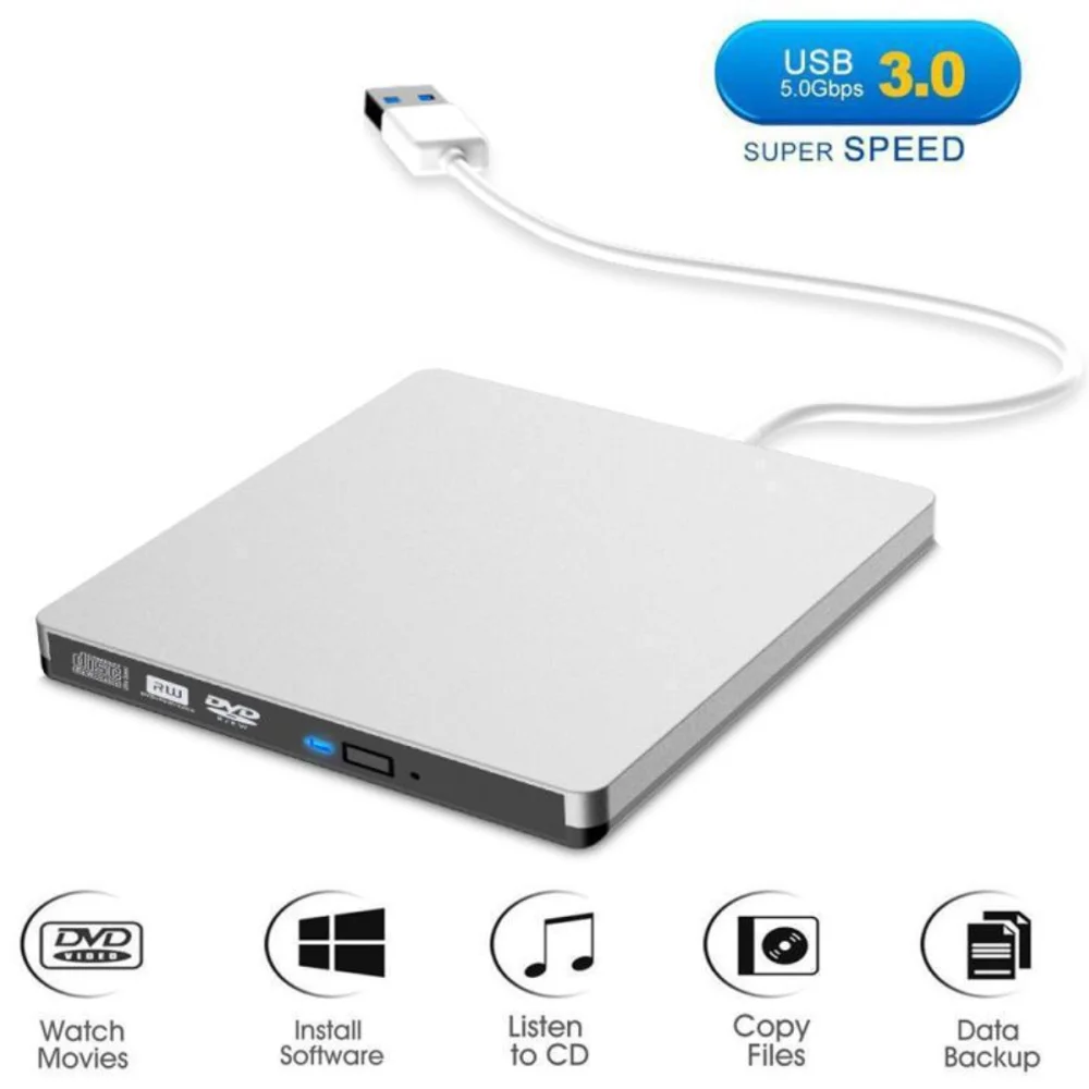 Usb3.0 Unità Ottica Esterna Cd-Rw Dvd +-Rw Dvd-Ram Scrittore Lettore Cd Masterizzatore Dvd Compatibile Con Usb2.0 Per Pc,Mac,Laptop,Netbook