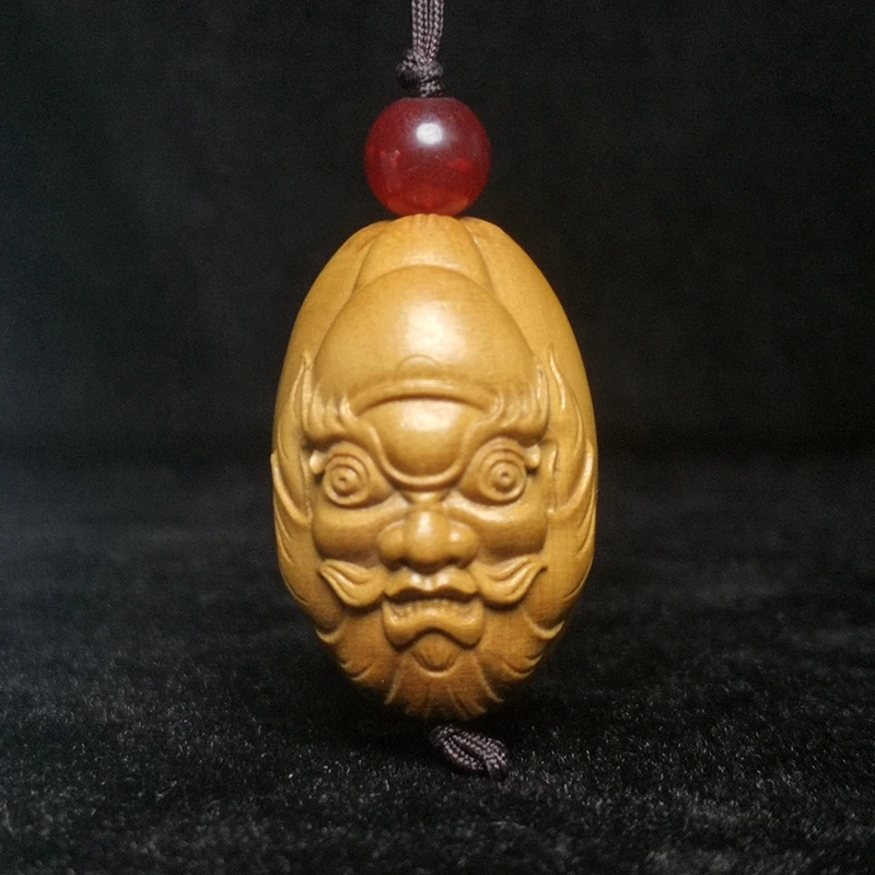 Telefono Cellulare Giapponese In Bosso Intagliato Su Due Lati Zhong Kui Haversack Netsuke