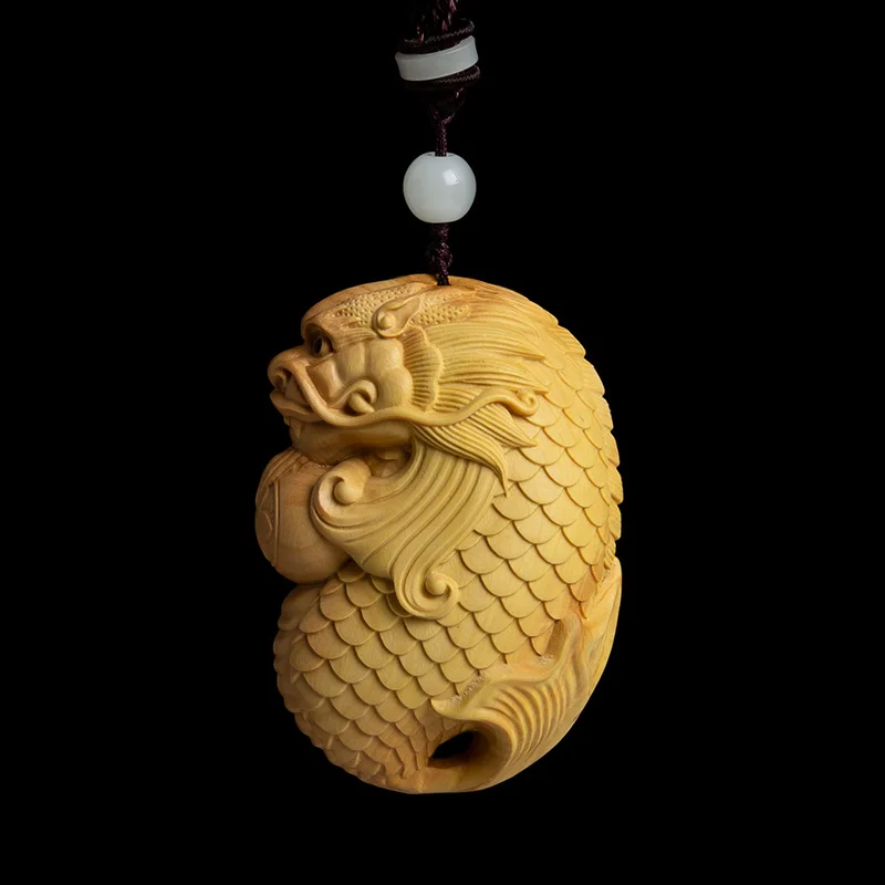 Xs686 - 6*4*2.0 Cm Carved Boxwood Carving Figurine Netsuke Home Decor :  Dragon Fish