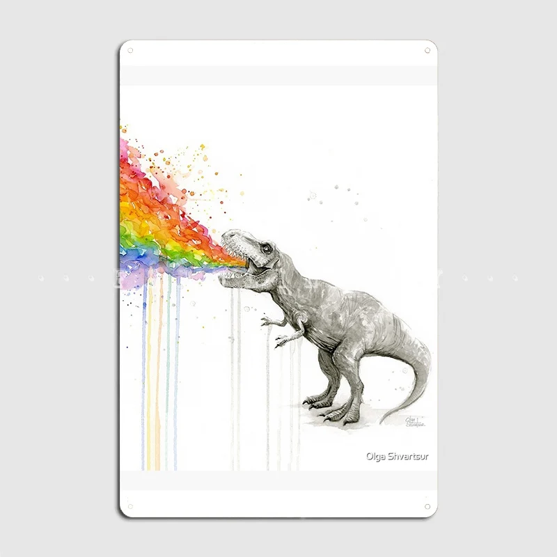 T-Rex Rainbow Puke Metal Platform Poster Wall Cave Cinema Printing Wall Decor Tin Sign Poster