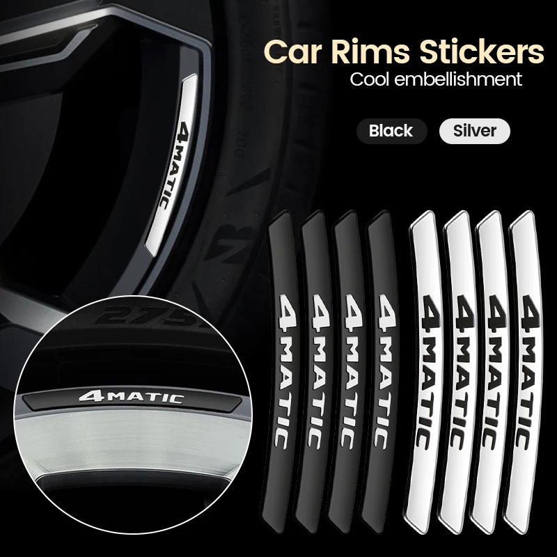 4Pcs Car Wheel Hub Badge Tire Rim Alluminio Strisce Metalliche Sticker Per Mercedes Benz A B C Classe E 4Matic Glc Glk Gle W205 W210 Ecc