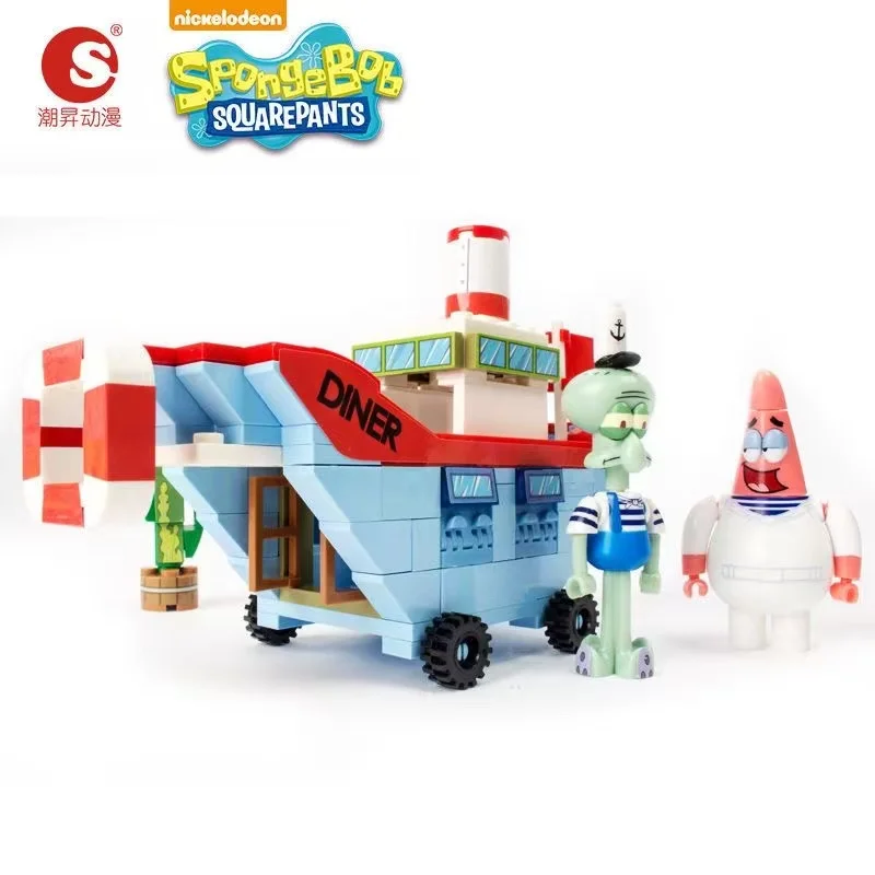 Cartoon Spongebob Squarepants Building Block Kit Classic Bikini Bottom Krusty Krab Model Bricks Patrick Star Set Giocattoli Per Bambini Regali