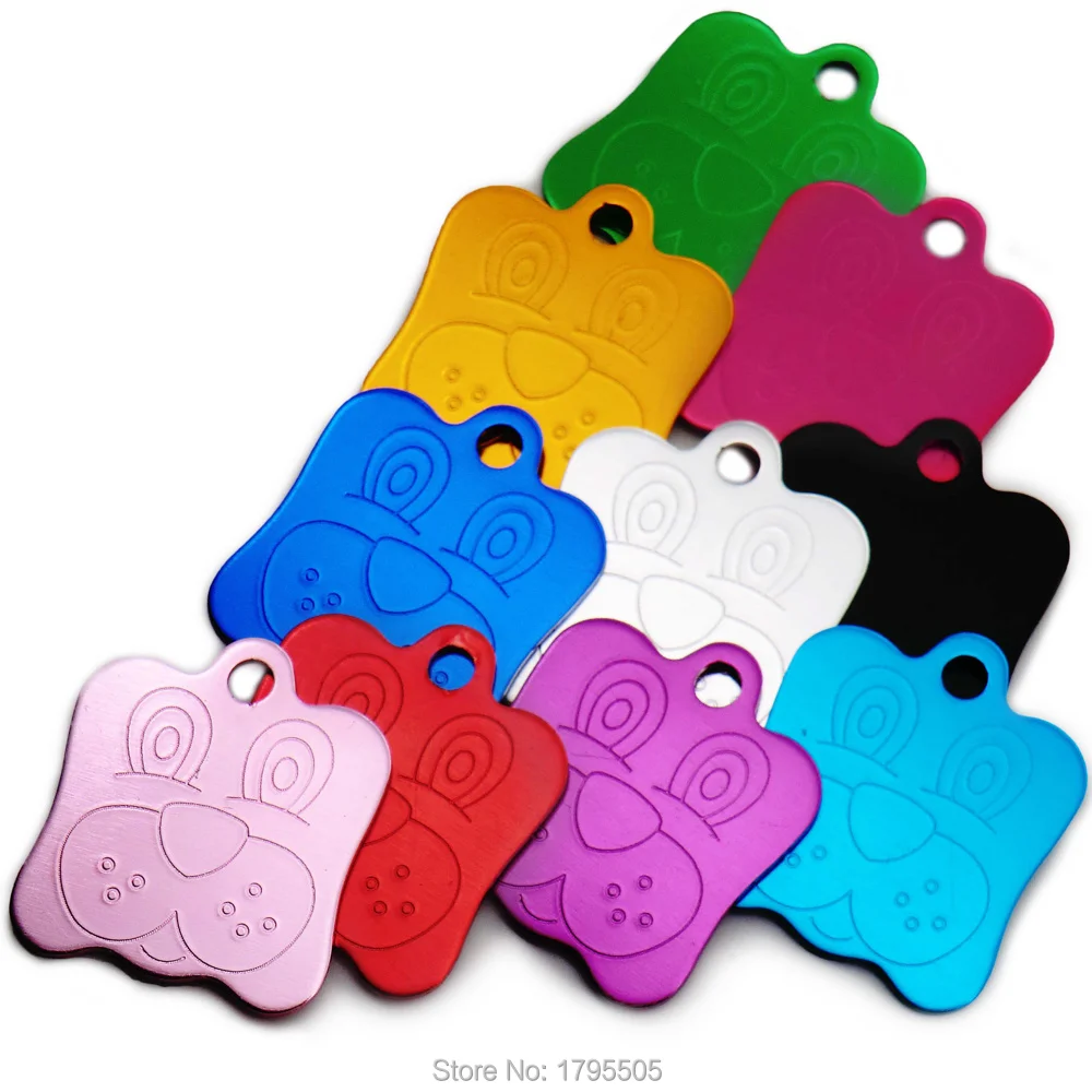100Pcs Pet Dog Id Tag Collare Pet Id Tag Dog Face Alluminio Cat Identificazione Pendente Accessori Carta Indirizzo Cliente