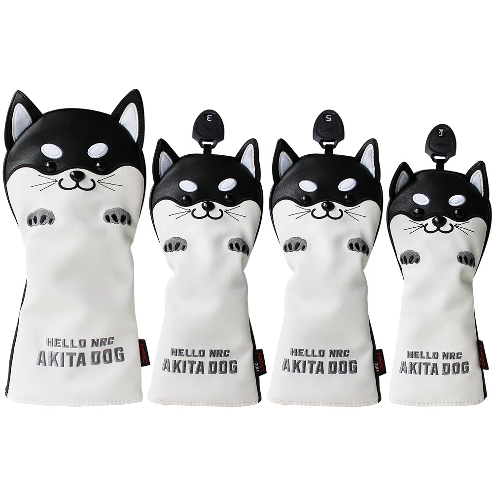 New Golf Head Cover Cute Akita Golf Club Head Cover Per Driver Fairway Hybrid Putter Pu Leather Protector Coperture In Legno