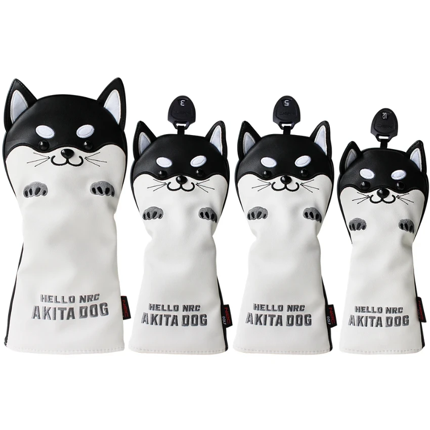 Copricapo Da Golf Cute Akita Golf Club Head Cover Per Driver Fairway Hybrid Putter Pu Leather Protector Coperture In Legno