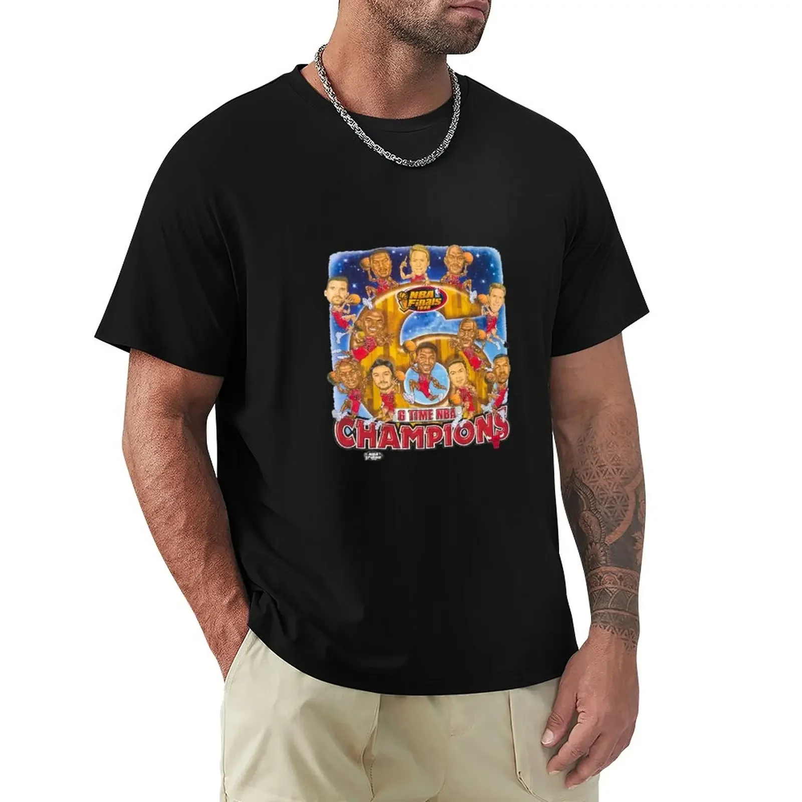 Vintage Bulls 1998 6 Time Champions Caricature Shirt T-Shirt Blacks Boys Whites T-Shirt Uomo
