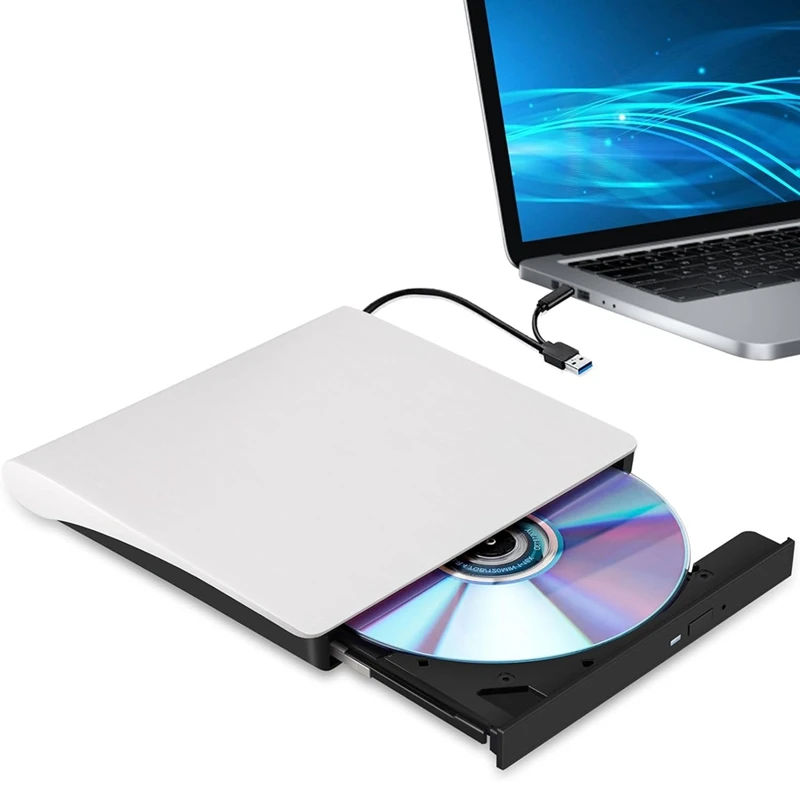 Hot-External Cd Dvd +/-Rw Drive, Usb 3.0 E Usb-C Portatile Cd E Dvd Rom Burner Player Rewriter Disc Drive