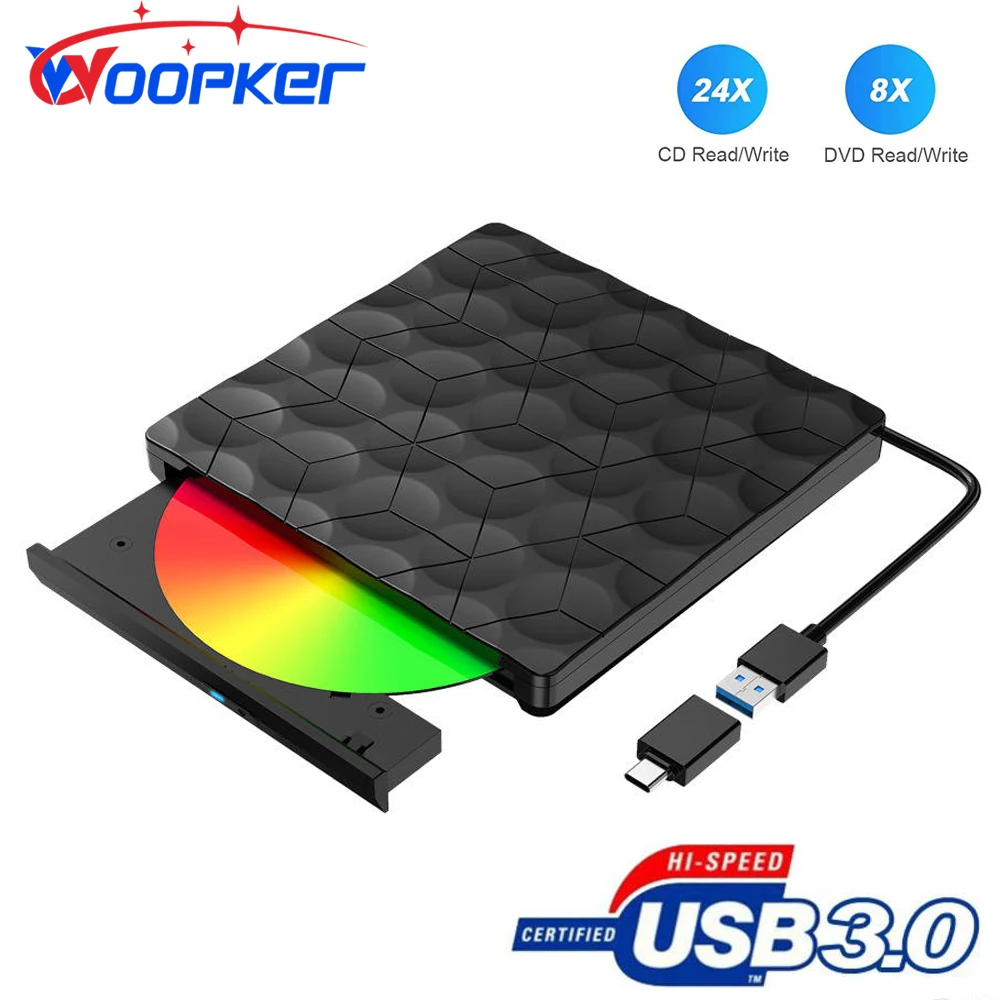 Lettore Dvd Esterno Usb 3.0 Portatile Cd Drive Slim Dvd +/-Rw Rewriter Burner Per Laptop Desktop Pc Optical Drive Type-C