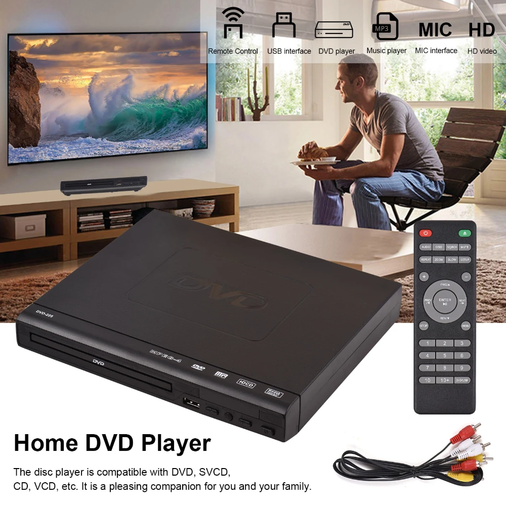 Dvd-225 Home Dvd Player Dvd Vcd Disc Digital Multimedia Uscita Av Con Telecomando Per Tv Vcd Mp3 Dvd Vendita Calda Nuovo 2024 Mini