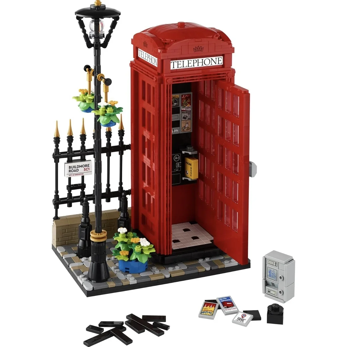 2024 Nuove Idee 21347 Red London Phone Box Building Blocks Light London Scene Bricks Toys For Adult Kids Gift