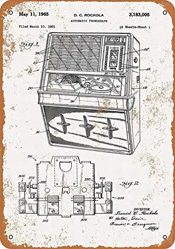 Cartello In Metallo 8X12-Brevetto Rockola Jukebox-Decorazioni Per La Casa Vintage Da Parete